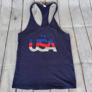 Preowned EUC Under Armour Women's USA Racerback Tank Size Small Red  White  Blue